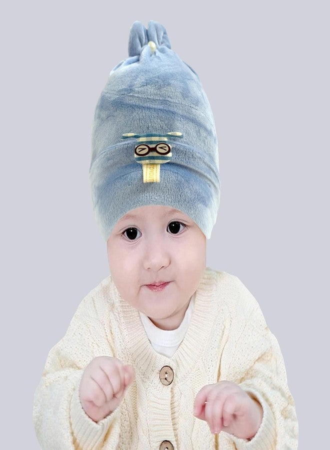FIT FOCUS (Pack of 2) Kids Velvet Winter Woolen Caps for Beanie Hat Cap's Warm Cap for Baby Kids Cap New Born Baby Cap's for Boys & Girls (in, Age, 0 Months, 3 Months, Blue+Yellow) - Image 4