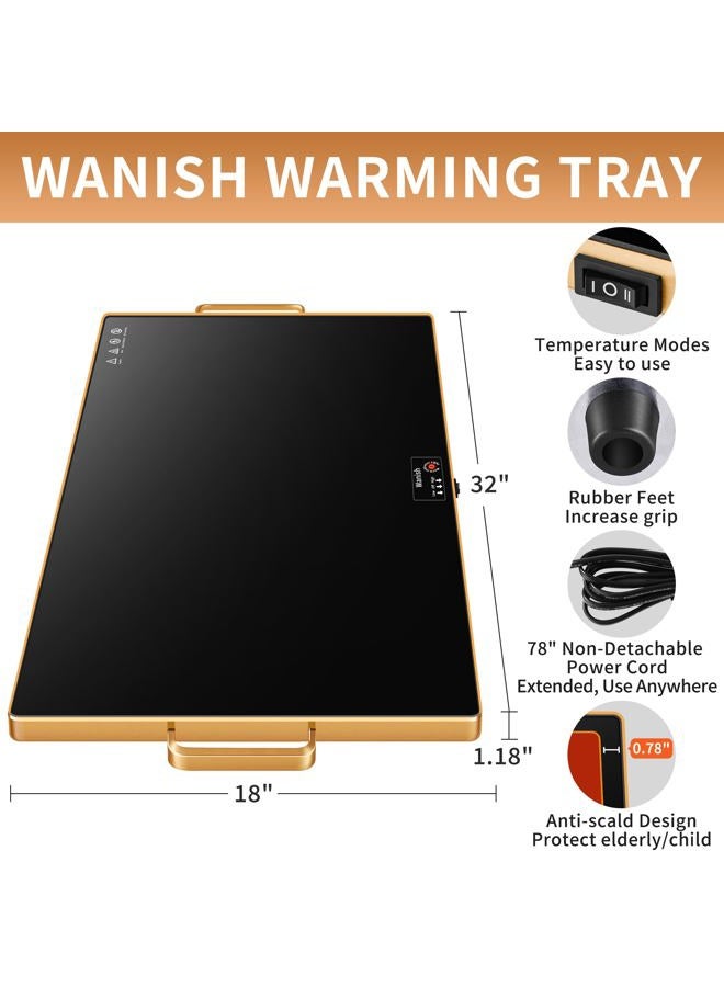 Wanish صينية تسخين كهربائية (XXL 32"x18") مع ترموستات وسلك طاقة بطول 78"، صينية تسخين الطعام مع درجة حرارة قابلة للتعديل - حافظ على الطعام ساخنًا للحفلات والتجمعات، سطح زجاجي مقسى مقاوم للحرارة، أسود - Image 2