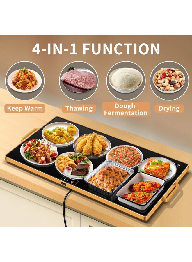 Wanish صينية تسخين كهربائية (XXL 32"x18") مع ترموستات وسلك طاقة بطول 78"، صينية تسخين الطعام مع درجة حرارة قابلة للتعديل - حافظ على الطعام ساخنًا للحفلات والتجمعات، سطح زجاجي مقسى مقاوم للحرارة، أسود - Image 3