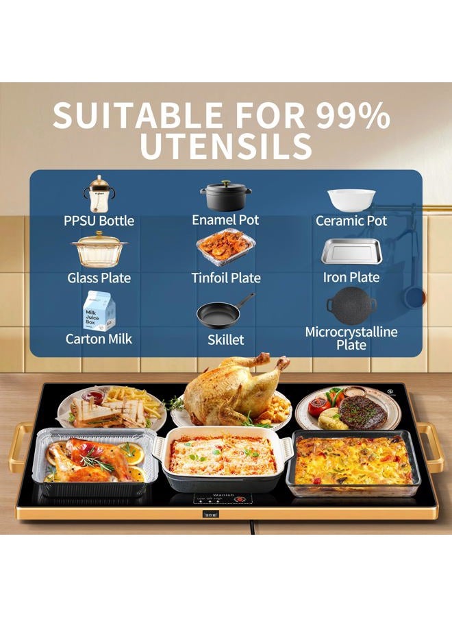 Wanish صينية تسخين كهربائية (XXL 32"x18") مع ترموستات وسلك طاقة بطول 78"، صينية تسخين الطعام مع درجة حرارة قابلة للتعديل - حافظ على الطعام ساخنًا للحفلات والتجمعات، سطح زجاجي مقسى مقاوم للحرارة، أسود - Image 4
