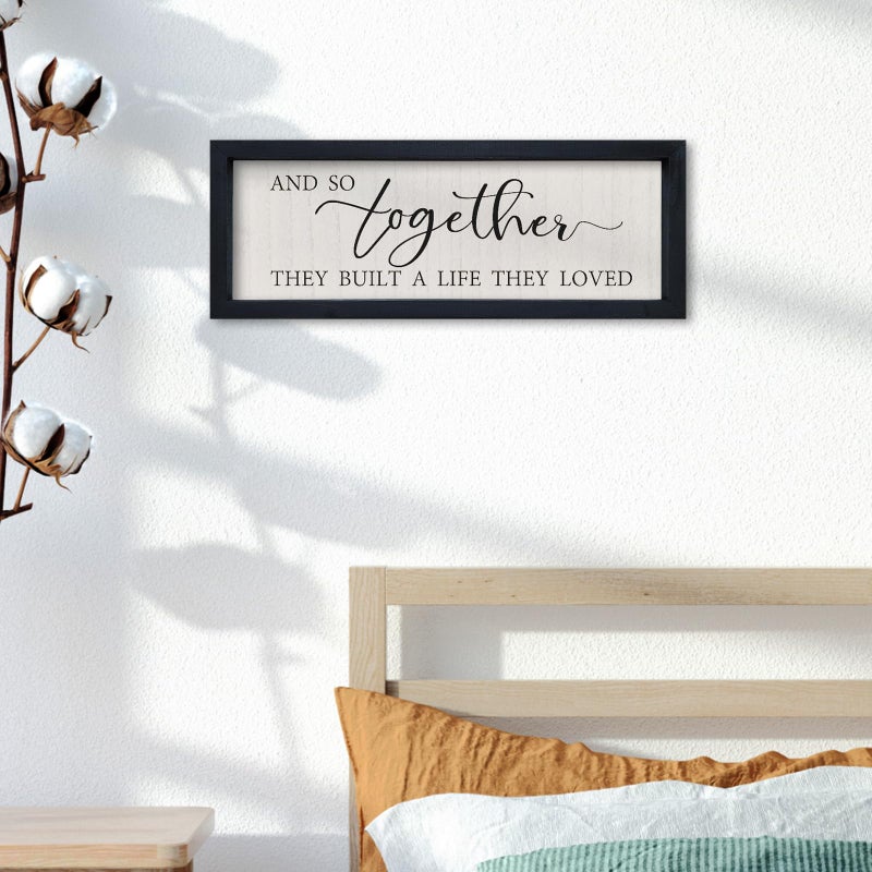 comurdyo And So Together They Built a Life They Loved Wall Sign Decor 16"Ã—6" Above Bed Master Bedroom Wood Framed Hanging Wall Art (Black) - Image 4