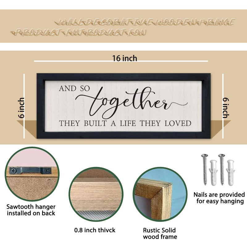 comurdyo And So Together They Built a Life They Loved Wall Sign Decor 16"Ã—6" Above Bed Master Bedroom Wood Framed Hanging Wall Art (Black) - Image 2