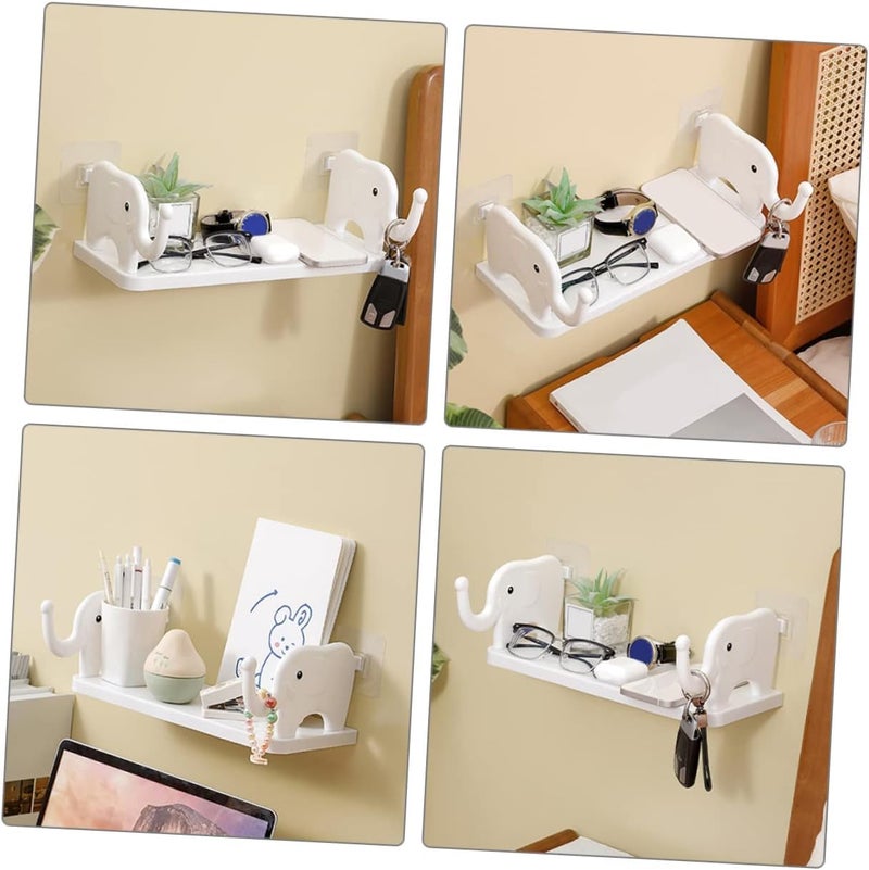 QXORE Bathroom Organiser Shelf for Wall Mounted Accessories,Plastic Bathroom Self Adhesive Shelves Without Drilling with Hanging Shelves- White (Elephant Shelf) - Image 5