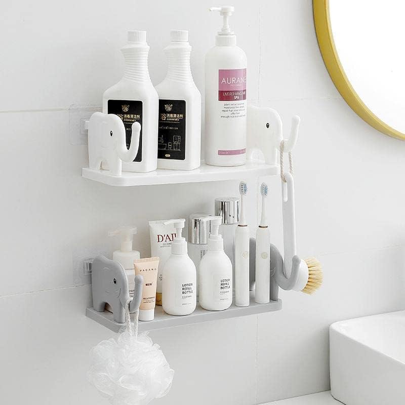 QXORE Bathroom Organiser Shelf for Wall Mounted Accessories,Plastic Bathroom Self Adhesive Shelves Without Drilling with Hanging Shelves- White (Elephant Shelf) - Image 2