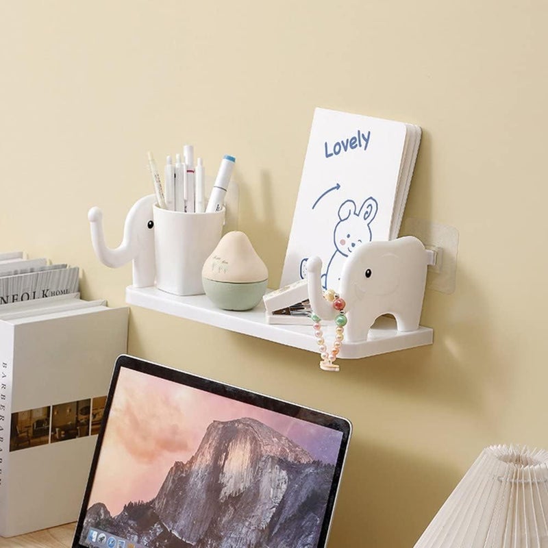 QXORE Bathroom Organiser Shelf for Wall Mounted Accessories,Plastic Bathroom Self Adhesive Shelves Without Drilling with Hanging Shelves- White (Elephant Shelf) - Image 3