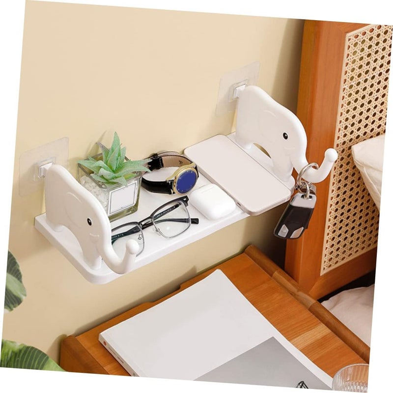 QXORE Bathroom Organiser Shelf for Wall Mounted Accessories,Plastic Bathroom Self Adhesive Shelves Without Drilling with Hanging Shelves- White (Elephant Shelf) - Image 4