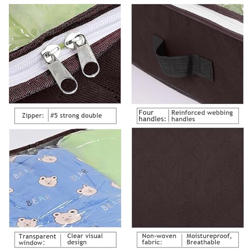 Budding Joy 6 Pack 90L Under bed Storage Containers Organizer Large Capacity Underbed Clothes Storage Bins Organization and Storage Bedroom Foldable Storage Bags with Clear Window Brown - Image 4