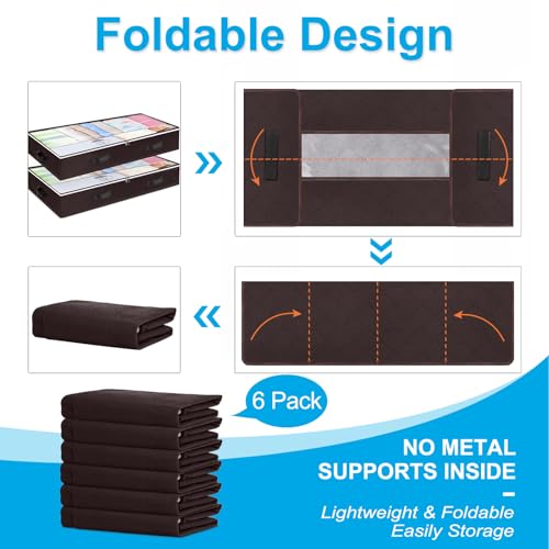Budding Joy 6 Pack 90L Under bed Storage Containers Organizer Large Capacity Underbed Clothes Storage Bins Organization and Storage Bedroom Foldable Storage Bags with Clear Window Brown - Image 5