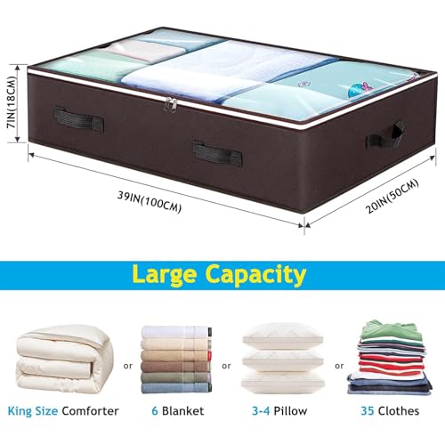 Budding Joy 6 Pack 90L Under bed Storage Containers Organizer Large Capacity Underbed Clothes Storage Bins Organization and Storage Bedroom Foldable Storage Bags with Clear Window Brown - Image 2