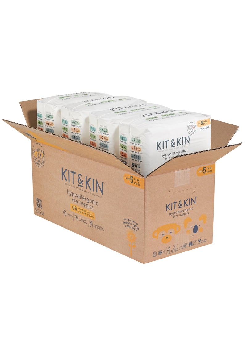 Kit & Kin Eco Diapers Size 5, 4x28 Nappies 4 x 30 Diapers - Image 1