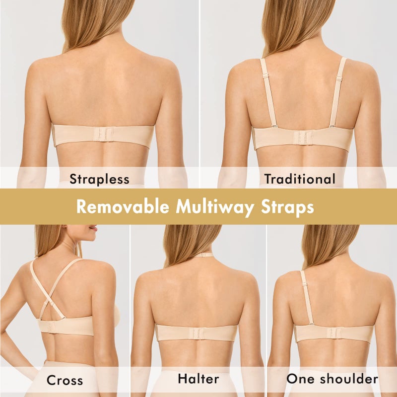 DELIMIRA Women's Strapless Bra Minimizer Seamless Underwire Unlined Bandeau for Big Bust Beige 34D - Image 2