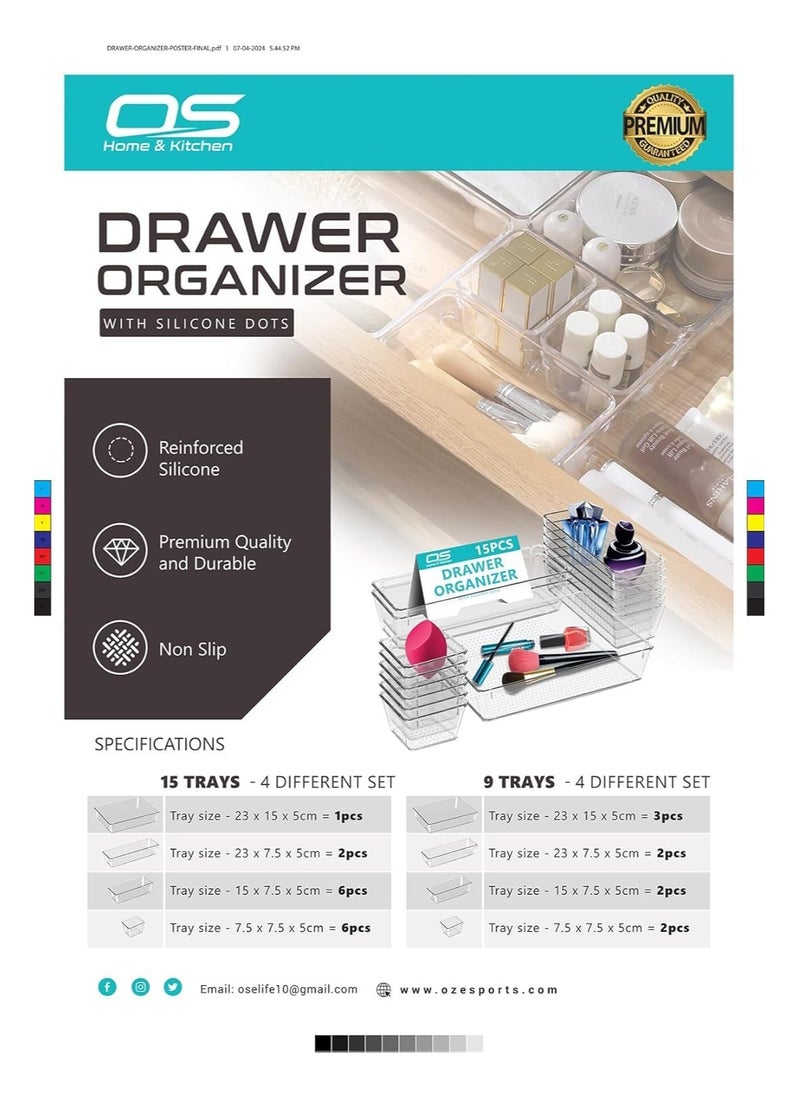 Generic Set of 15 clear plastic drawer organizers, multi-size, organize drawers in bathroom, makeup, jewelry, kitchen and office.  - Image 4