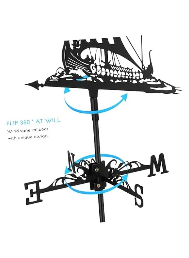 ماركة غير محددة Kis Sailboat Wrought Iron Weather Vane Vintage Decor Vane Ornament Iron Weathervane Decorative Weather Vane Roof Weathervane Metal Garden Stake Yard Decor Decorations Stainless Steel  - Image 2