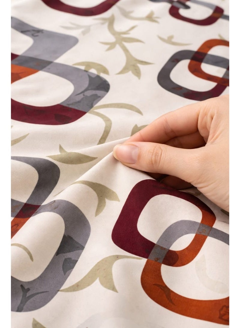 King Size Bedsheet, Modern Geometric Cotton Bedding Set, King Size 240x220cm, White Colour Mix with Burgundy Gray Pattern, Hypoallergenic Washable Fabric, 3-Piece with 2 Pillow Covers. - Image 2