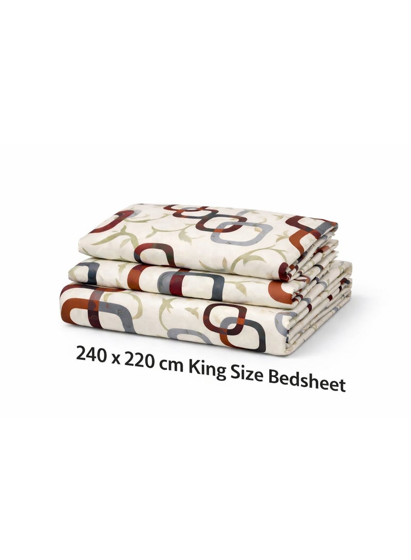 King Size Bedsheet, Modern Geometric Cotton Bedding Set, King Size 240x220cm, White Colour Mix with Burgundy Gray Pattern, Hypoallergenic Washable Fabric, 3-Piece with 2 Pillow Covers. - Image 5