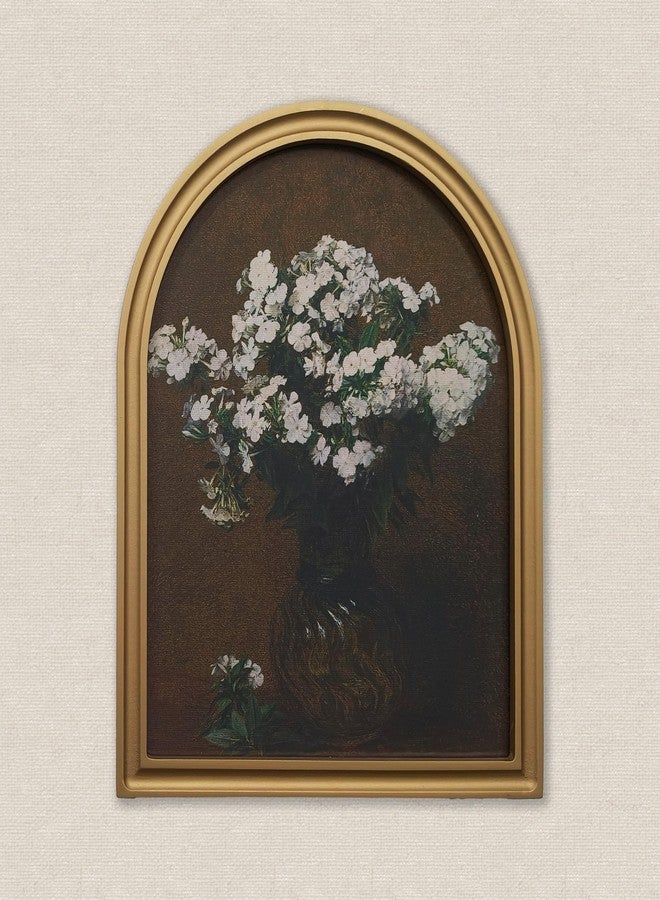 TwoDays Gold Vintage Flower Arched Wood Framed Wall Art - Moody Floral Canvas Picture for Home Aesthetic Wall Decor, Cottagecore Farmhouse Artwork Prints for Living Room, Bedroom (11" x 13.8") - Image 1