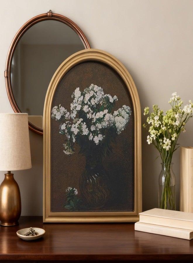 TwoDays Gold Vintage Flower Arched Wood Framed Wall Art - Moody Floral Canvas Picture for Home Aesthetic Wall Decor, Cottagecore Farmhouse Artwork Prints for Living Room, Bedroom (11" x 13.8") - Image 5