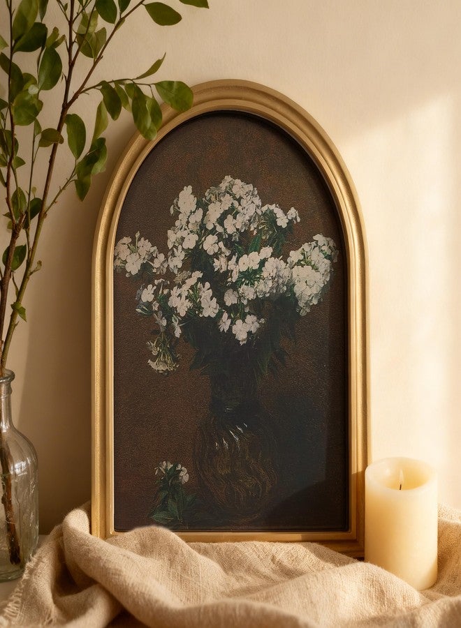 TwoDays Gold Vintage Flower Arched Wood Framed Wall Art - Moody Floral Canvas Picture for Home Aesthetic Wall Decor, Cottagecore Farmhouse Artwork Prints for Living Room, Bedroom (11" x 13.8") - Image 3