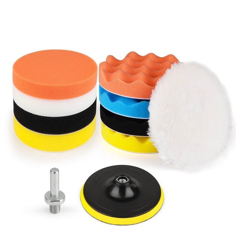 Kshineni Car Buffer Pads 6 Inch Buffing Polishing Pads 11 Pcs Drill Buffing Kit Auto Polisher Pads Car Foam Drill for Automotive Polishing Waxing Sanding Sealing Glaze