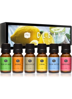 P&J Trading P&J Trading Fragrance Oil Clean Set | Fresh Cotton, Lemon, Orange, Grapefruit, Fresh Cut Grass, and Eucalyptus Candle Scents for Candle Making 