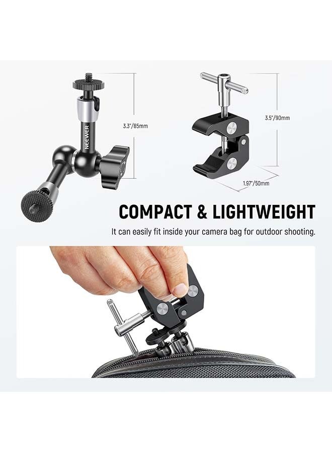 NEEWER 6"/15cm Adjustable Magic Arm with Super Clamp, 1/4" & 3/8" Threads, 1/4" Screws for Flash/LED Light/Microphone/Monitor, Compatible with SmallRig Camera Cage, Max Load: 4.4lb/2kg, ST15C - Image 4