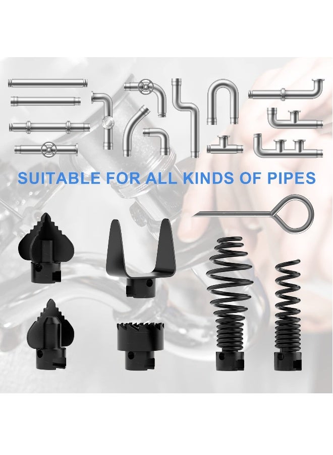 7PCS Drain Cleaner Combination Cutter Head Set,16mm Manganese Steel Spring Automatic Locking Drain Dredging Cutter Head Accessories for Drain Cleaning Machines - Image 3