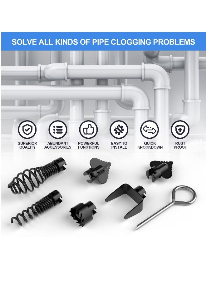 7PCS Drain Cleaner Combination Cutter Head Set,16mm Manganese Steel Spring Automatic Locking Drain Dredging Cutter Head Accessories for Drain Cleaning Machines - Image 5