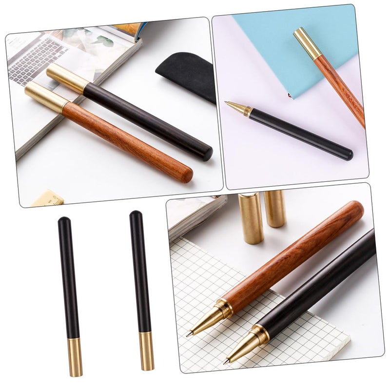 2Pcs Black Ebony Wood Ballpoint Pens with Replaceable Refills Smooth Fine Point for Office Professional Use - Image 4