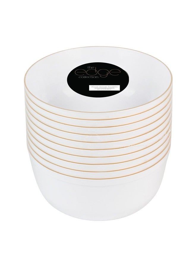 PLASTICPRO [30 Pack 16 OZ Bowls] Edge Collection White with Gold Rim Plastic Party Soup Bowls Premium heavyweight Elegant Disposable Tableware Dishes - Image 5