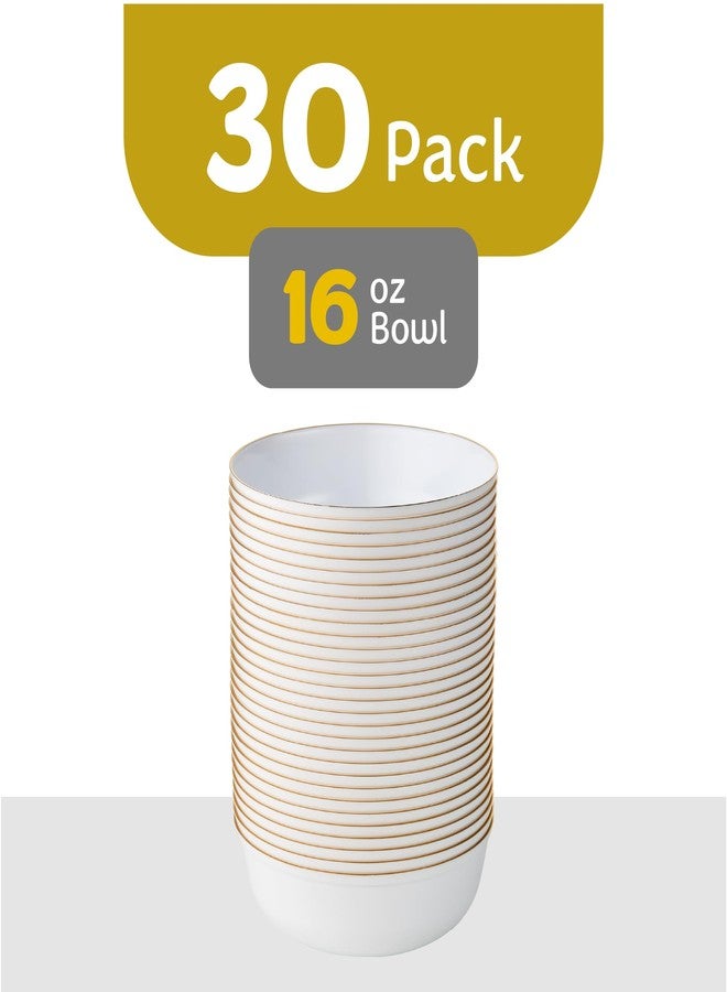 PLASTICPRO [30 Pack 16 OZ Bowls] Edge Collection White with Gold Rim Plastic Party Soup Bowls Premium heavyweight Elegant Disposable Tableware Dishes - Image 4