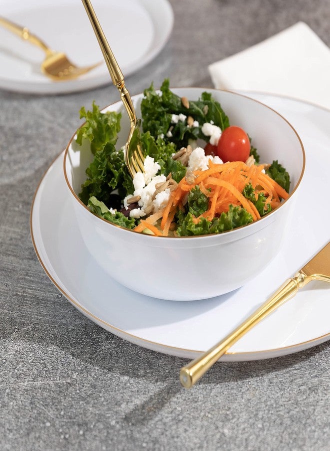 PLASTICPRO [30 Pack 16 OZ Bowls] Edge Collection White with Gold Rim Plastic Party Soup Bowls Premium heavyweight Elegant Disposable Tableware Dishes - Image 2