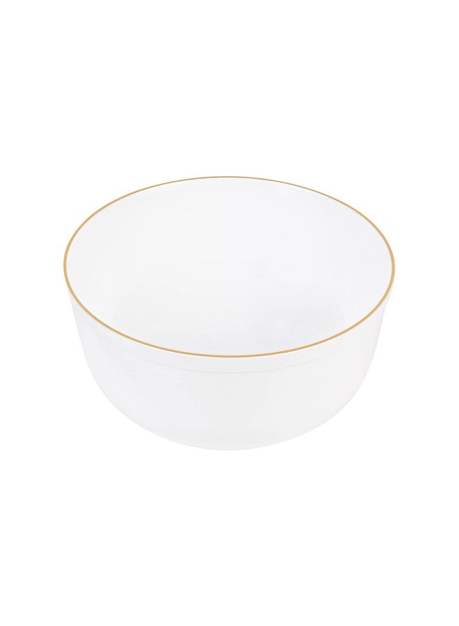 PLASTICPRO [30 Pack 16 OZ Bowls] Edge Collection White with Gold Rim Plastic Party Soup Bowls Premium heavyweight Elegant Disposable Tableware Dishes - Image 3