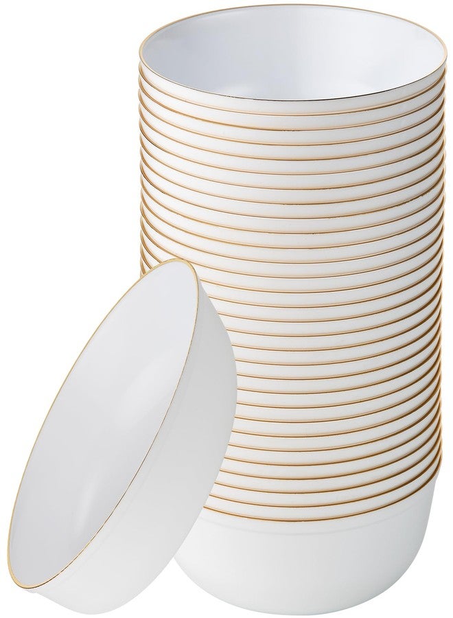 PLASTICPRO [30 Pack 16 OZ Bowls] Edge Collection White with Gold Rim Plastic Party Soup Bowls Premium heavyweight Elegant Disposable Tableware Dishes - Image 1