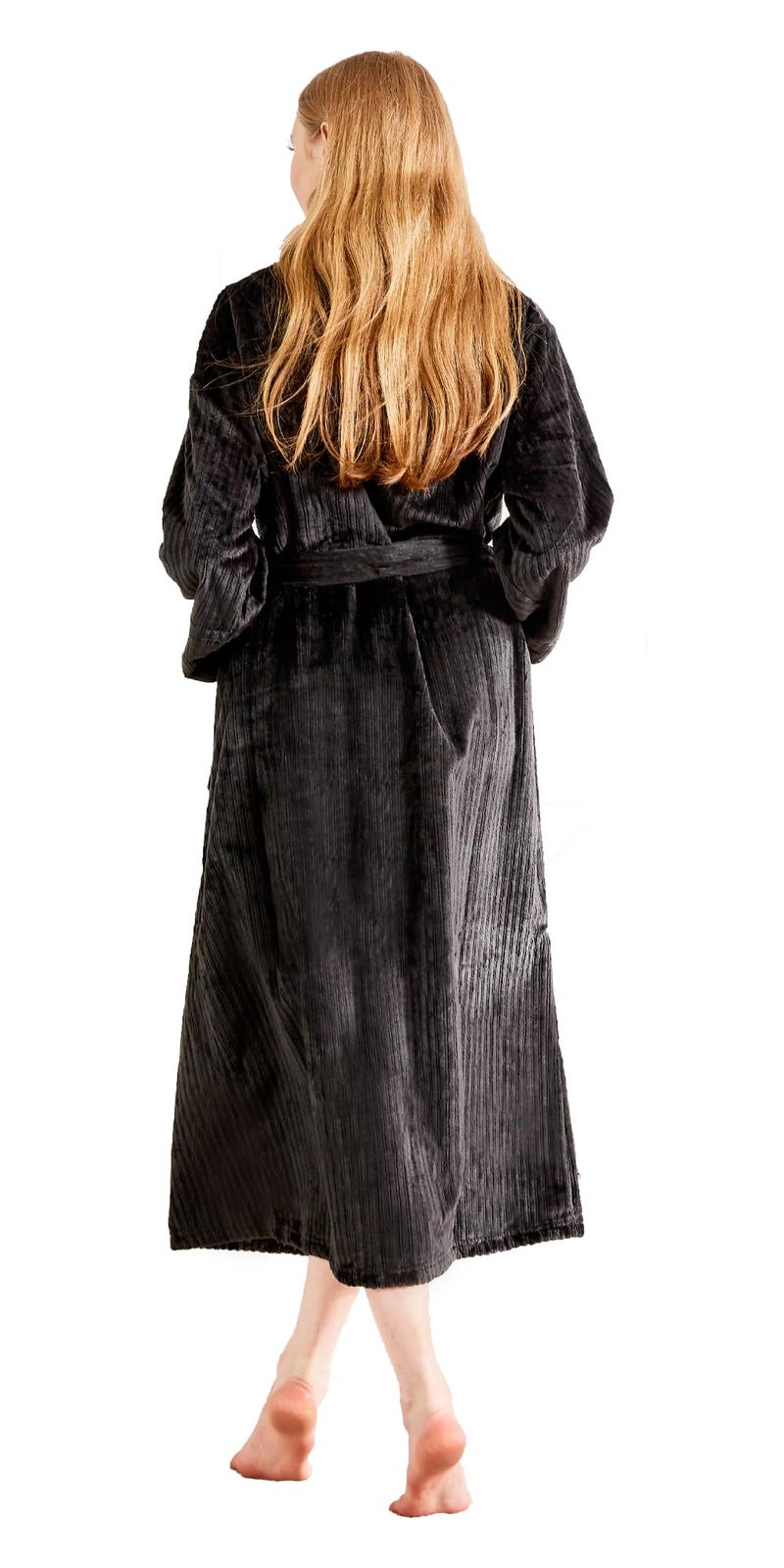 Serenhom Womenâ€™s Plush Soft Fleece Robe â€“ Fluffy Warm Jacquard Bathrobe, Cozy Loungewear for Spa, Sleep, and Relaxation, Black, Medium - Image 3
