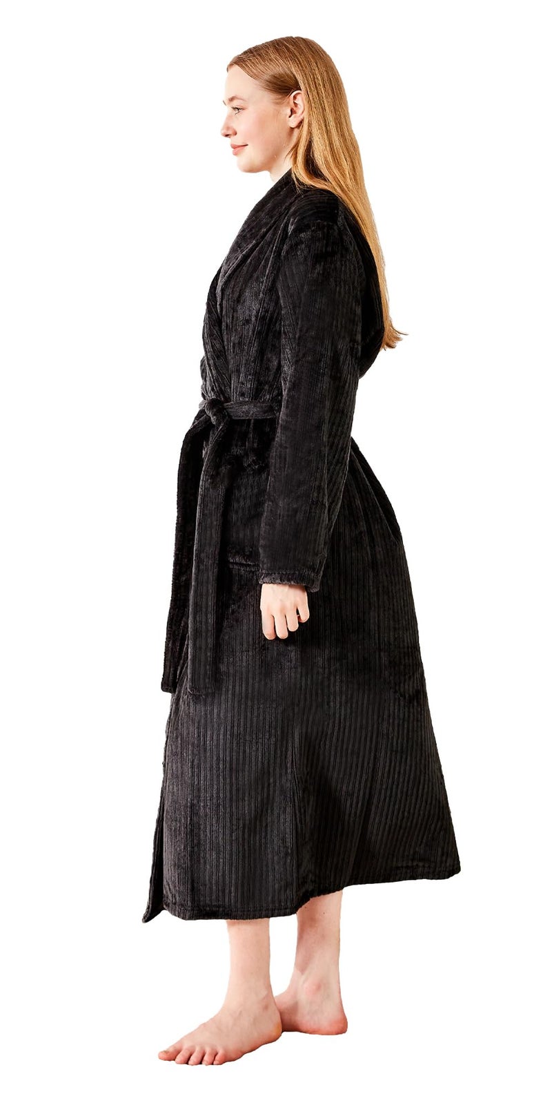 Serenhom Womenâ€™s Plush Soft Fleece Robe â€“ Fluffy Warm Jacquard Bathrobe, Cozy Loungewear for Spa, Sleep, and Relaxation, Black, Medium - Image 2