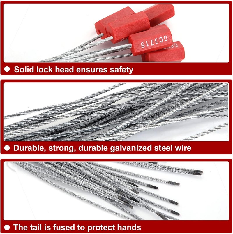 APACALI 100 PCS Steel Security Cable Seals Numbered Tamper Proof Security Tags, Red Pull-Tite Container Seals Wire Seals, Metal Self-Locking Cable Steel Wire Seal for Truck Container Shipping, 12”/300mm - Image 3