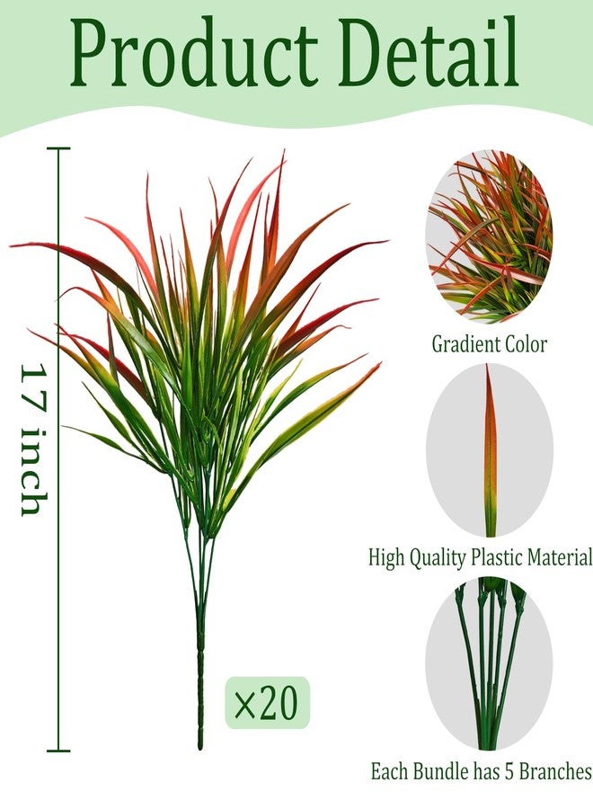 Cherica 20 Pcs Artificial Plants Outdoor Fake Grass UV Resistant Faux Outdoor Plant, Artificial Greenery Stems Bushes Fake Plants for Spring Summer Fall Decor Fake Mums Fall Flowers Garden Home Decor, Red - Image 3
