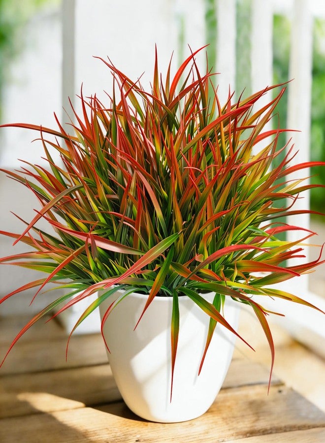 Cherica 20 Pcs Artificial Plants Outdoor Fake Grass UV Resistant Faux Outdoor Plant, Artificial Greenery Stems Bushes Fake Plants for Spring Summer Fall Decor Fake Mums Fall Flowers Garden Home Decor, Red - Image 2