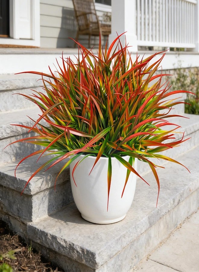 Cherica 20 Pcs Artificial Plants Outdoor Fake Grass UV Resistant Faux Outdoor Plant, Artificial Greenery Stems Bushes Fake Plants for Spring Summer Fall Decor Fake Mums Fall Flowers Garden Home Decor, Red - Image 4