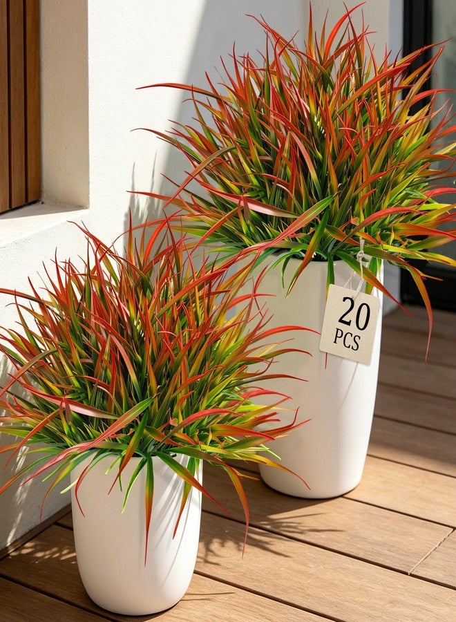 Cherica 20 Pcs Artificial Plants Outdoor Fake Grass UV Resistant Faux Outdoor Plant, Artificial Greenery Stems Bushes Fake Plants for Spring Summer Fall Decor Fake Mums Fall Flowers Garden Home Decor, Red - Image 1