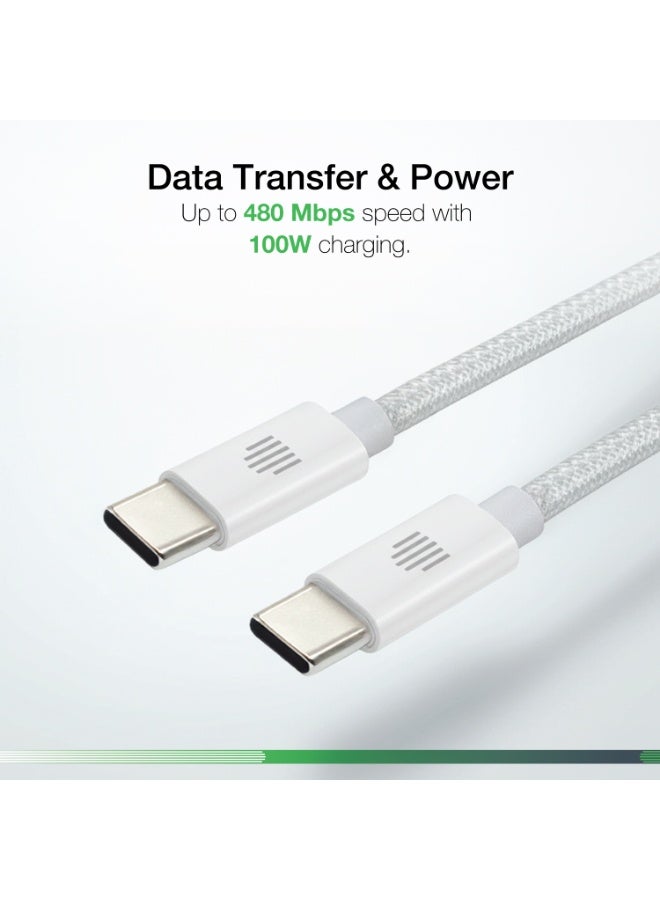 DVICED USB-C to USB-C  Charging & Data transfer 1.25m nylon cable  - White - Image 5
