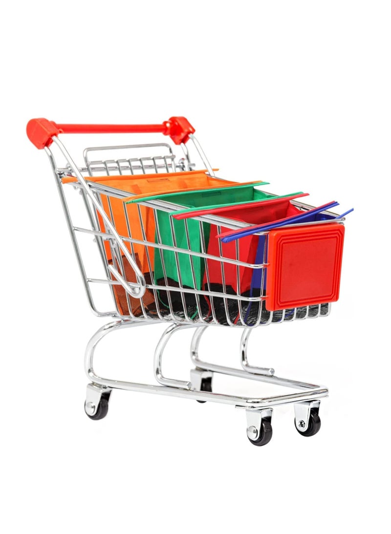 MARKQ حقائب تسوق قابلة لإعادة الاستخدام مع حقيبة تبريد، مجموعة من 4، حقائب عربة قابلة للطي لعربة التسوق باللون البرتقالي والأخضر والأحمر والأزرق - Image 2