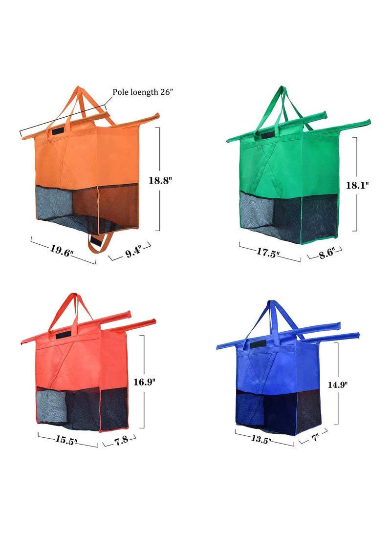 MARKQ حقائب تسوق قابلة لإعادة الاستخدام مع حقيبة تبريد، مجموعة من 4، حقائب عربة قابلة للطي لعربة التسوق باللون البرتقالي والأخضر والأحمر والأزرق - Image 3