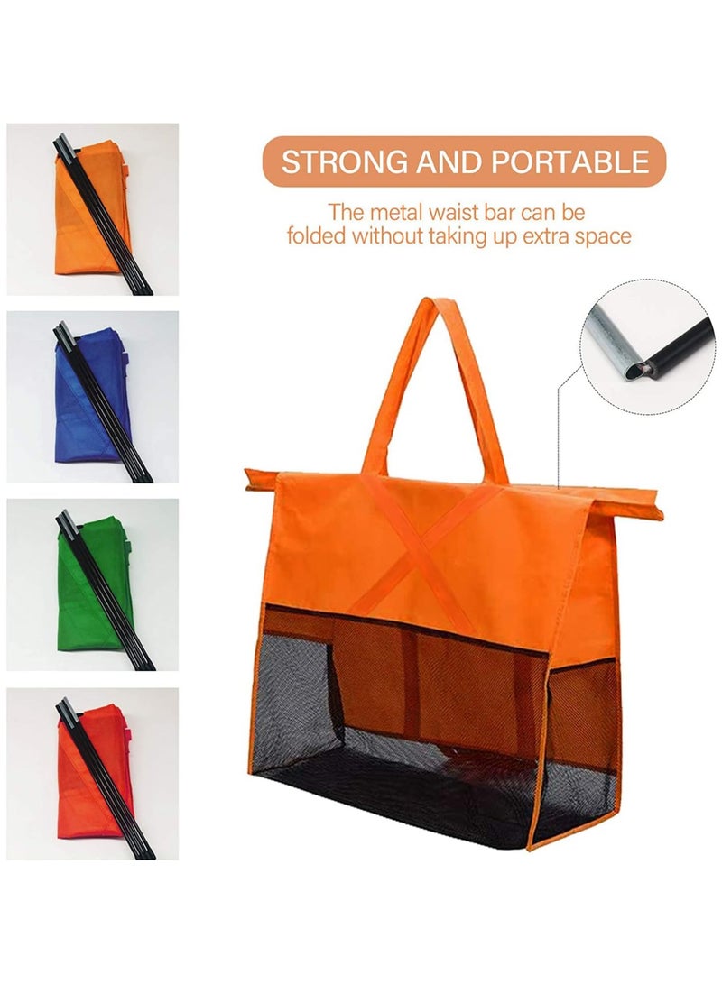 MARKQ حقائب تسوق قابلة لإعادة الاستخدام مع حقيبة تبريد، مجموعة من 4، حقائب عربة قابلة للطي لعربة التسوق باللون البرتقالي والأخضر والأحمر والأزرق - Image 4