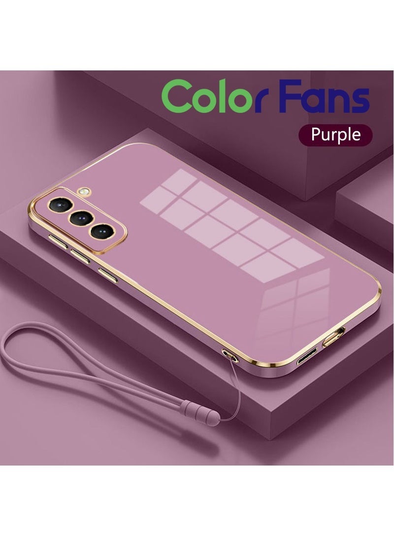 Color Fans Mobile Phone Case for Samsung S21 FE 5G 6.4 inch Electroplated Protective Case Gold-Purple  - Image 1