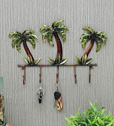 World Decor Coco Tree with 5 Hooks for Key and Cloth Holder Metal AbstractWall SculptureWall HangingWall Art Multicolor for Home DecorationLiving RoomOfficeCafeBedroom18x 03x12 IN - Image 1