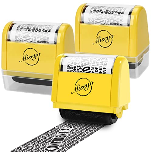 Miseyo Wide Roller Stamp Identity Theft Stamp 1.5 Inch Perfect for Privacy Protection - 3Pack Set (Yellow) - Image 1