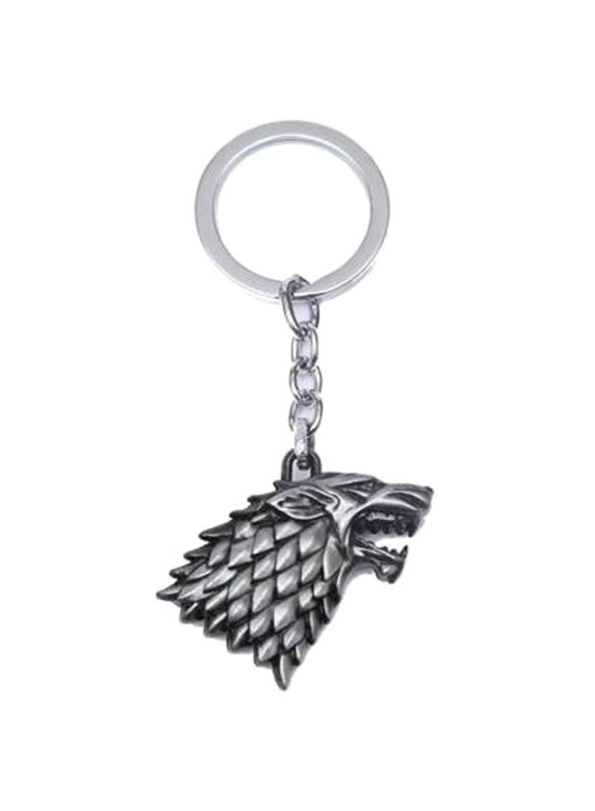 سلسلة مفاتيح عصرية بنمط كلاسيكي على شكل رأس ذئب شعار هاوس ستارك من مسلسل Game of Thrones