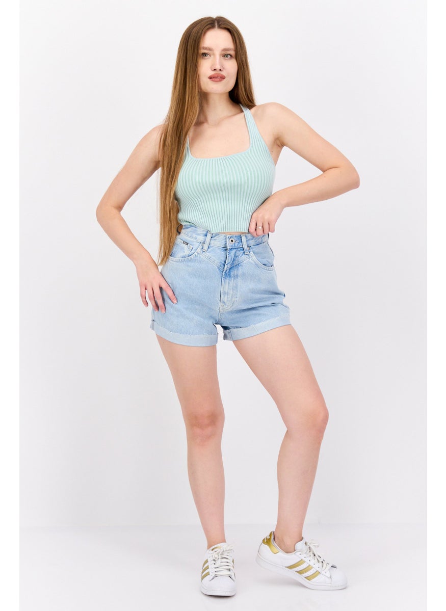 Pepe Jeans - Women Cuffed Hem Denim Shorts, Light Denim - Image 1