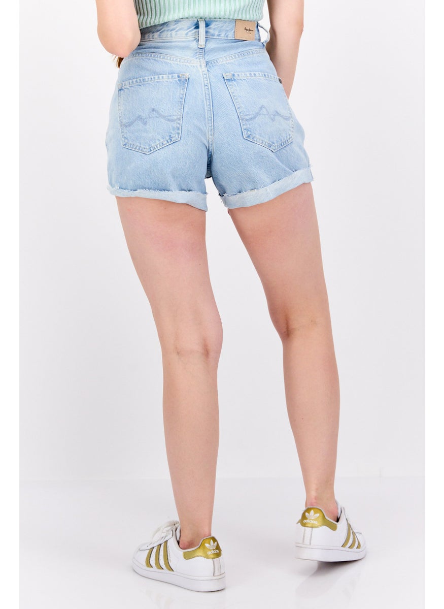 Pepe Jeans - Women Cuffed Hem Denim Shorts, Light Denim - Image 1
